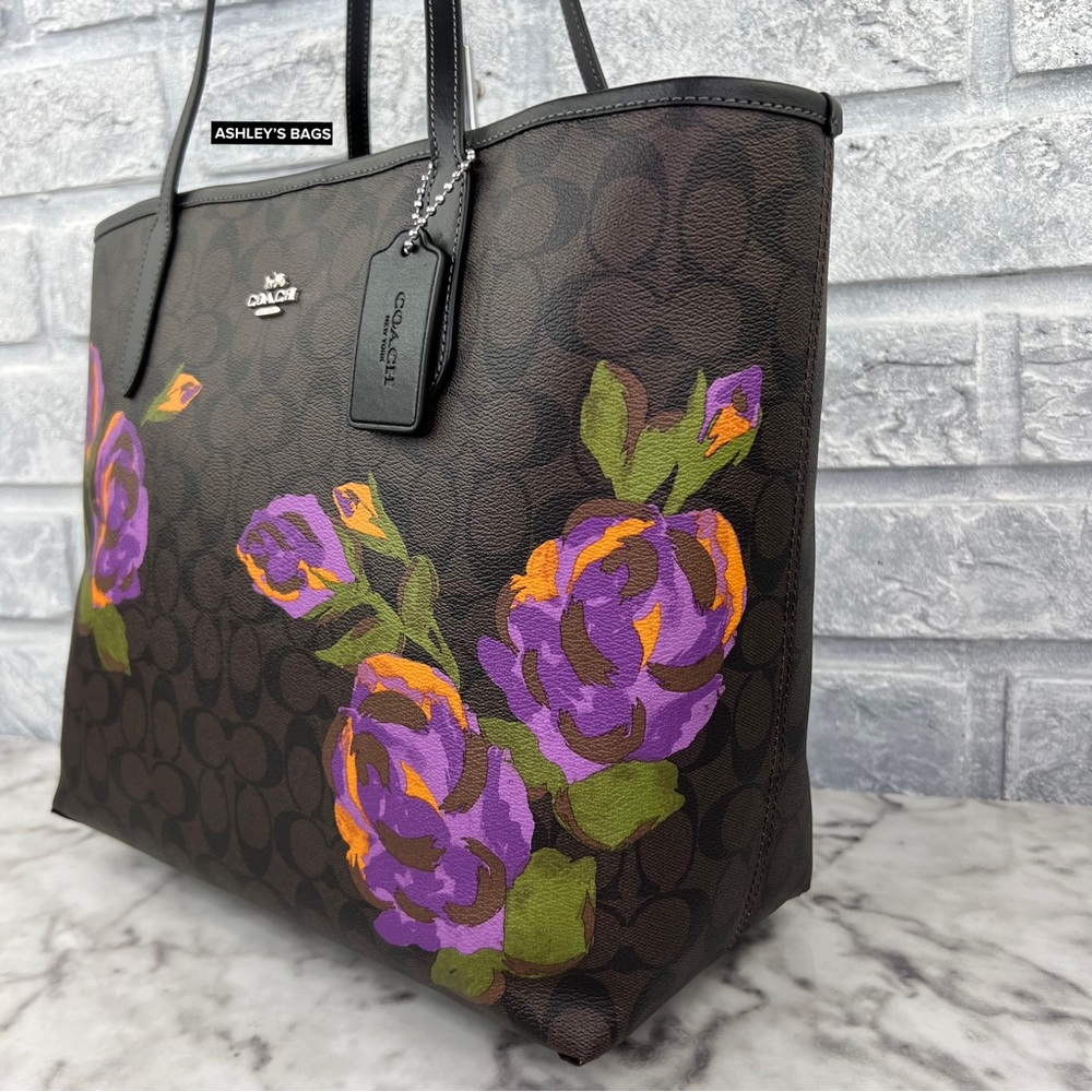 Coach City Tote In Signature Canvas With Rose Print - Picture 4 of 11